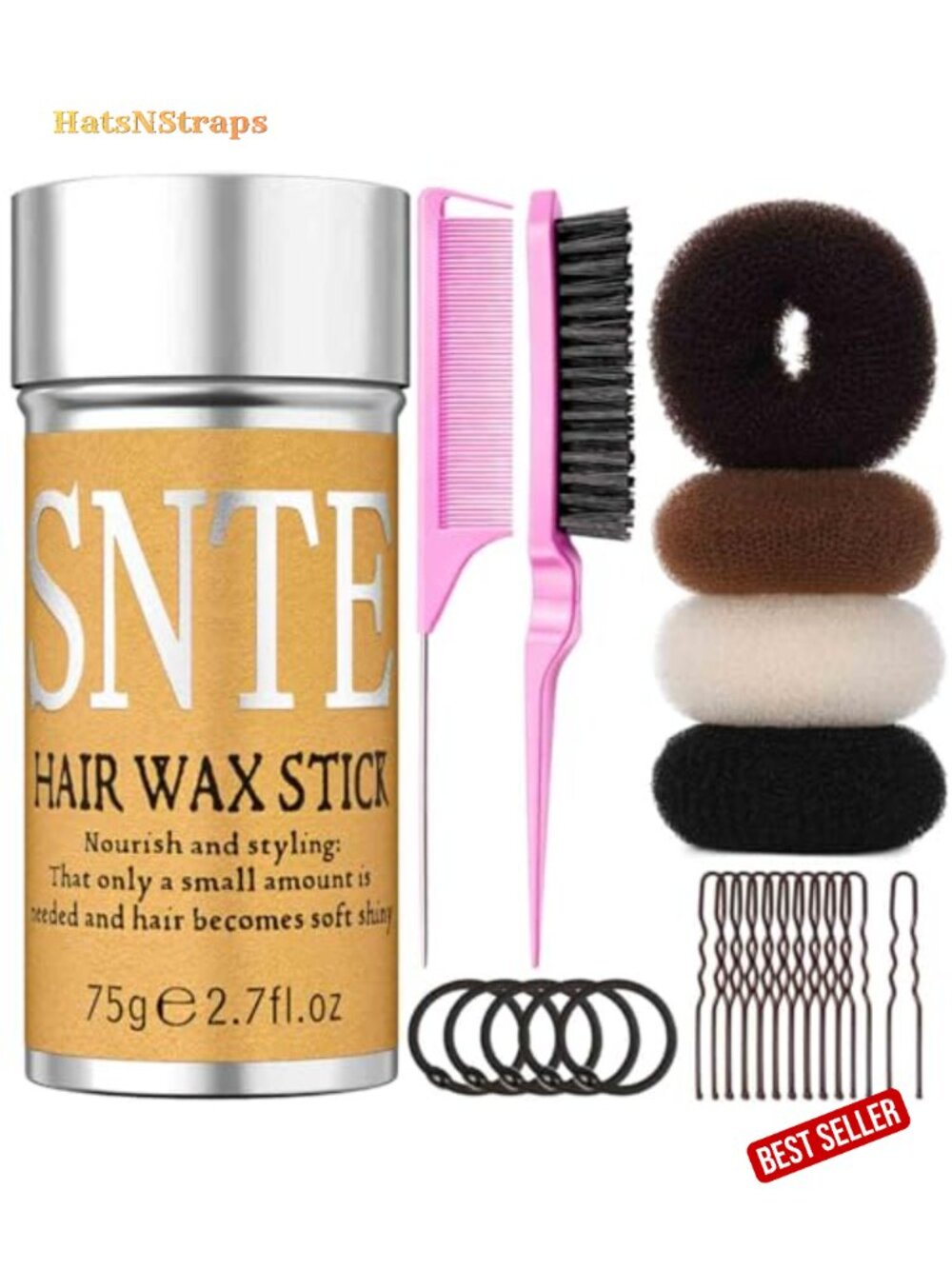 Hair Bun Maker Set Slick Back Brush Wax Stick Donut Shaper Kit